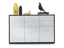 Vladon Cajonera Ben V3, Cómoda con 3 Puertas y 2 Cajones, Negro mate/Blanco de alto brillo (117 x 74 x 36 cm)