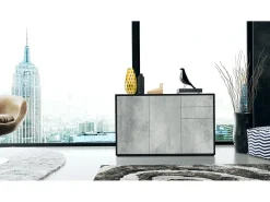 Vladon Cajonera Ben V3, Cómoda con 3 Puertas y 2 Cajones, Negro mate/Hormigón oxidado (117 x 74 x 36 cm)