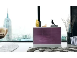Vladon Cajonera Ben V3, Cómoda con 3 Puertas y 2 Cajones, Blanco mate/Zarzamora de alto brillo (117 x 74 x 36 cm)