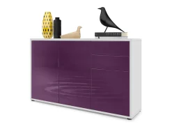 Vladon Cajonera Ben V3, Cómoda con 3 Puertas y 2 Cajones, Blanco mate/Zarzamora de alto brillo (117 x 74 x 36 cm)