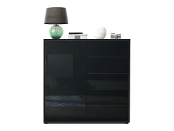 Vladon Cajonera Ben V2, Cómoda con 1 Puerta y 5 Cajones, Negro mate/Negro de alto brillo (79 x 74 x 36 cm)