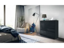 Vladon Cajonera Ben V2, Cómoda con 1 Puerta y 5 Cajones, Negro mate/Negro de alto brillo (79 x 74 x 36 cm)