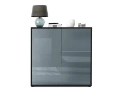 Vladon Cajonera Ben V2, Cómoda con 1 Puerta y 5 Cajones, Negro mate/Gris de alto brillo (79 x 74 x 36 cm)