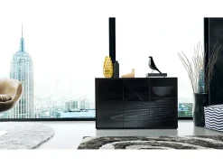 Vladon Cajonera Ben V3, Cómoda con 3 Puertas y 2 Cajones, Negro mate/Negro de alto brillo (117 x 74 x 36 cm)