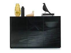 Vladon Cajonera Ben V3, Cómoda con 3 Puertas y 2 Cajones, Negro mate/Negro de alto brillo (117 x 74 x 36 cm)