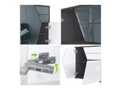 Vladon Cajonera Benny, Cómoda con 2 Puertas y 2 Cajones, Negro mate/Gris de alto brillo (79 x 74 x 36 cm)