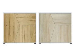 Vladon Cajonera Benny, Cómoda con 2 Puertas y 2 Cajones, Blanco mate/Roble natural (79 x 74 x 36 cm)