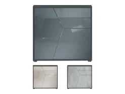 Vladon Cajonera Benny, Cómoda con 2 Puertas y 2 Cajones, Negro mate/Gris arena de alto brillo (79 x 74 x 36 cm)