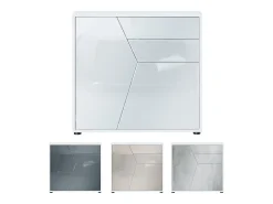 Vladon Cajonera Benny, Cómoda con 2 Puertas y 2 Cajones, Blanco mate/Gris de alto brillo (79 x 74 x 36 cm)