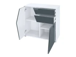 Vladon Cajonera Benny, Cómoda con 2 Puertas y 2 Cajones, Blanco mate/Gris de alto brillo (79 x 74 x 36 cm)