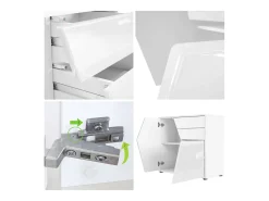 Vladon Cajonera Benny, Cómoda con 2 Puertas y 2 Cajones, Blanco mate/Gris de alto brillo (79 x 74 x 36 cm)