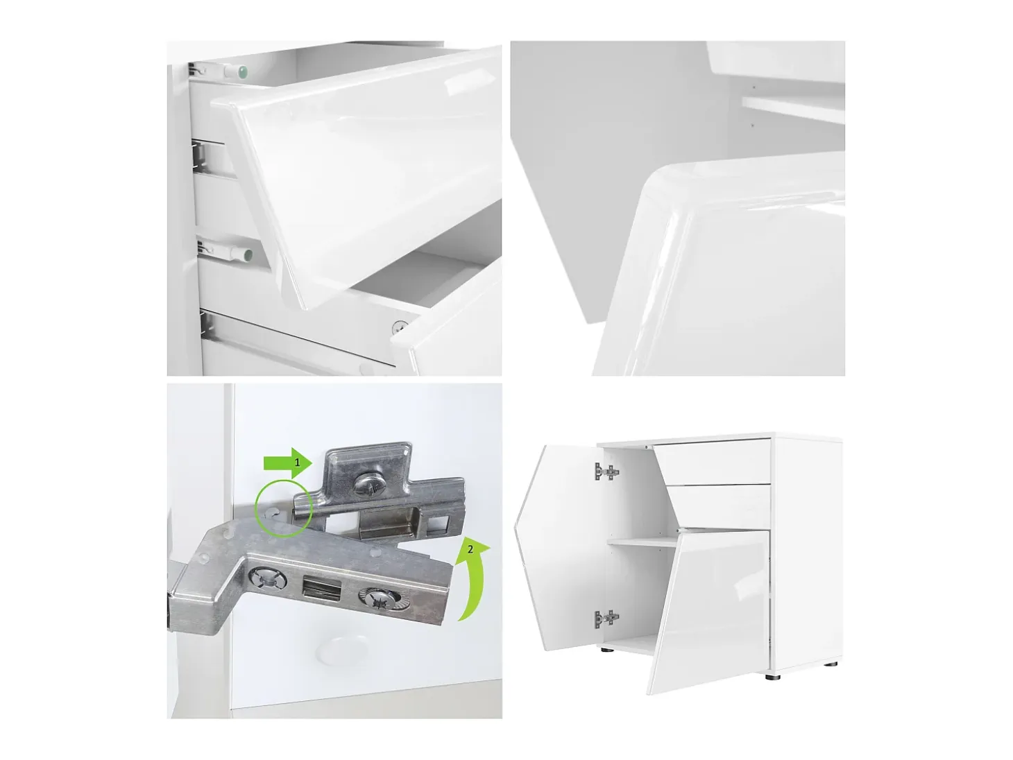 Vladon Cajonera Benny, Cómoda con 2 Puertas y 2 Cajones, Blanco mate/Gris de alto brillo (79 x 74 x 36 cm)