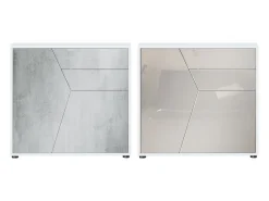 Vladon Cajonera Benny, Cómoda con 2 Puertas y 2 Cajones, Blanco mate/Hormigón oxidado (79 x 74 x 36 cm)