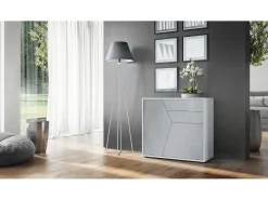 Vladon Cajonera Benny, Cómoda con 2 Puertas y 2 Cajones, Blanco mate/Hormigón oxidado (79 x 74 x 36 cm)
