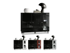 Vladon Cajonera Denjo, Cómoda con 3 Puertas, Blanco mate/Blanco de alto brillo, incluida iluminación LED (107 x 81 x 35 cm)