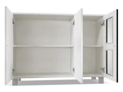 Vladon Cajonera Denjo, Cómoda con 3 Puertas, Blanco mate/Blanco de alto brillo, incluida iluminación LED (107 x 81 x 35 cm)