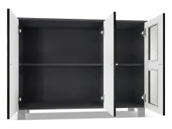 Vladon Cajonera Denjo, Cómoda con 3 Puertas, Negro mate/Blanco de alto brillo (107 x 81 x 35 cm)