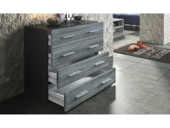 Vladon Cajonera Pavos, Cómoda con 4 Cajones, negro mate/blanco de alto brillo (76 x 72 x 35 cm)