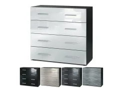 Vladon Cajonera Pavos, Cómoda con 4 Cajones, negro mate/blanco de alto brillo (76 x 72 x 35 cm)