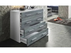 Vladon Cajonera Pavos, Cómoda con 4 Cajones, blanco mate/zarzamora de alto brillo (76 x 72 x 35 cm)