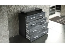 Vladon Cajonera Pavos V2, Cómoda con 4 Cajones y estante de cristal, negro mate/blanco de alto brillo (76 x 81 x 35 cm)