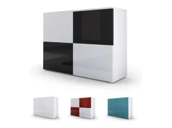 Vladon Cajonera Rova, Cómoda con 4 Puertas, Blanco mate/Blanco de alto brillo/Burdeos de alto brillo (92 x 72 x 35 cm)