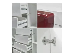 Vladon Cajonera Rova, Cómoda con 4 Puertas y 4 cajones, Blanco mate/Hormigón oxidado/Blanco de alto brillo (92 x 72 x 35 cm)