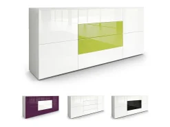 Vladon Cajonera Rova, Cómoda con 4 Puertas y 4 cajones, Blanco mate/Gris arena de alto brillo (166 x 72 x 35 cm)