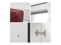 Vladon Cajonera Skadu, Cómoda con 2 Puertas, 3 Cajones y 1 Compartimento abierto, blanco mate/gris arena de alto brillo (139 x 72 x 35 cm)