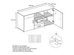 Vladon Cajonera Skadu, Cómoda con 2 Puertas, 3 Cajones y 1 Compartimento abierto, blanco mate/gris arena de alto brillo (139 x 72 x 35 cm)