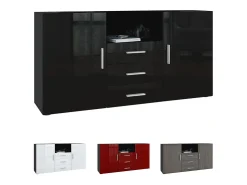 Vladon Cajonera Skadu, Cómoda con 2 Puertas, 3 Cajones y 1 Compartimento abierto, negro mate/negro de alto brillo (138,5 x 71,5 x 35 cm)