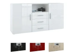 Vladon Cajonera Skadu, Cómoda con 2 Puertas, 3 Cajones y 1 Compartimento abierto, blanco mate/blanco mate (139 x 72 x 35 cm)