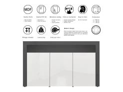 Vladon Cajonera Valencia, Cómoda con 3 Puertas y 1 Compartimento abierto, Negro mate/gris arena de alto brillo/gris arena de alto brillo (155 x 92 x 40 cm)