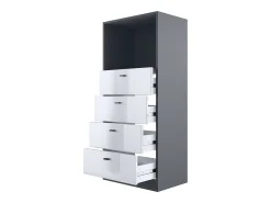 Vladon cómoda Pino V3, aparador con 4 cajones y 1 compartimento abierto, antracita mate/Negro de alto brillo sin LED (56 x 125 x 36 cm)