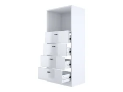 Vladon cómoda Pino V3, aparador con 4 cajones y 1 compartimento abierto, Blanco mate/Hormigón oxidado sin LED (56 x 125 x 36 cm)