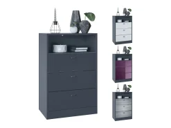 Vladon cómoda Pino V2, aparador con 3 cajones y 1 compartimento abierto, antracita mate/Hormigón oxidado sin LED (56 x 86,5 x 36 cm)