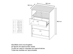 Vladon cómoda Pino V2, aparador con 3 cajones y 1 compartimento abierto, antracita mate/Blanco de alto brillo sin LED (56 x 86,5 x 36 cm)