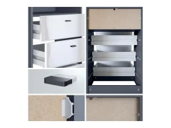 Vladon cómoda Pino V2, aparador con 3 cajones y 1 compartimento abierto, antracita mate/Blanco de alto brillo sin LED (56 x 86,5 x 36 cm)
