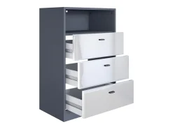 Vladon cómoda Pino V2, aparador con 3 cajones y 1 compartimento abierto, antracita mate/Blanco de alto brillo sin LED (56 x 86,5 x 36 cm)