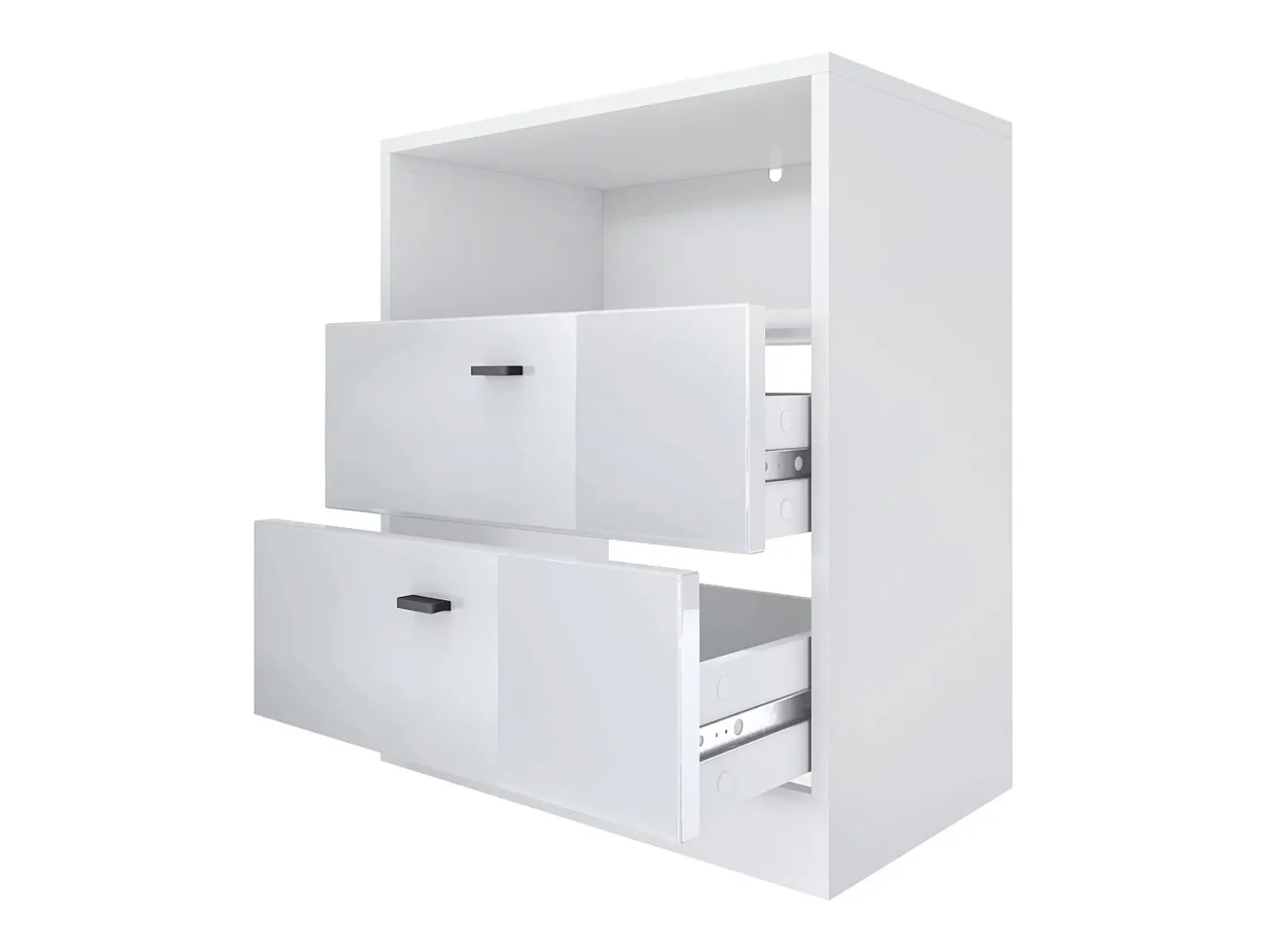 Vladon cómoda Pino V1, mesilla de noche con 2 cajones y 1 compartimento abierto, blanco mate/undefined con iluminación LED RVB (56 x 67,5 x 36 cm)