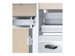 Vladon cómoda Pino V1, mesilla de noche con 2 cajones y 1 compartimento abierto, blanco mate/Negro de alto brillo sin LED (56 x 67,5 x 36 cm)