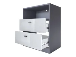 Vladon cómoda Pino V1, mesilla de noche con 2 cajones y 1 compartimento abierto, antracita mate/Blanco de alto brillo sin LED (56 x 67,5 x 36 cm)
