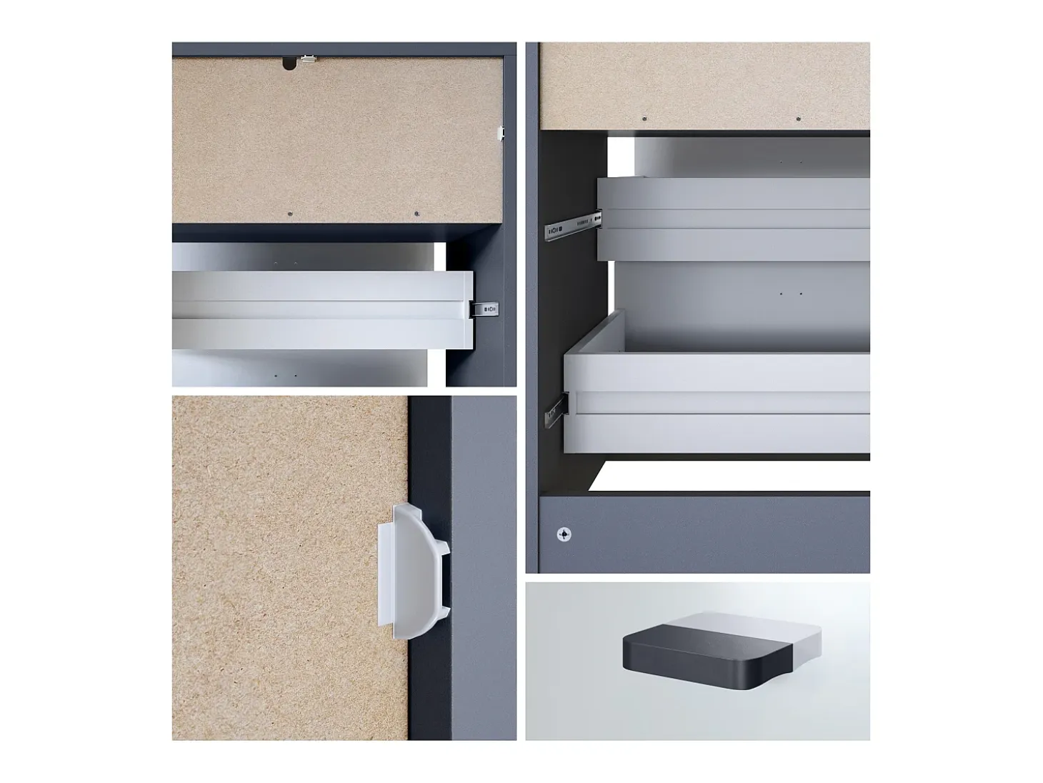 Vladon cómoda Pino V1, mesilla de noche con 2 cajones y 1 compartimento abierto, antracita mate/Hormigón oxidado sin LED (56 x 67,5 x 36 cm)