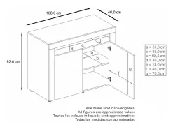 Vladon Cómoda Valencia, Cajonera con 2 Puertas y 1 Compartimento abierto, Blanco mate/hormigón oxidado/hormigón oxidado (108 x 92 x 40 cm)