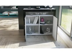 Vladon Cómoda Valencia, Cajonera con 2 Puertas y 1 Compartimento abierto, Blanco mate/hormigón oxidado/hormigón oxidado (108 x 92 x 40 cm)
