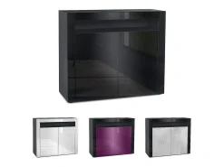 Vladon Cómoda Valencia, Cajonera con 2 Puertas y 1 Compartimento abierto, Negro mate/gris arena de alto brillo/gris arena de alto brillo (108 x 92 x 40 cm)