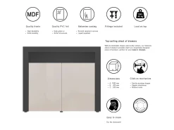 Vladon Cómoda Valencia, Cajonera con 2 Puertas y 1 Compartimento abierto, Negro mate/gris arena de alto brillo/gris arena de alto brillo (108 x 92 x 40 cm)