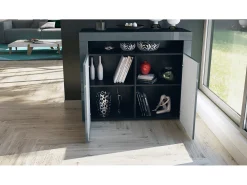 Vladon Cómoda Valencia, Cajonera con 2 Puertas y 1 Compartimento abierto, Negro mate/burdeos de alto brillo/burdeos de alto brillo (108 x 92 x 40 cm)