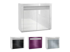 Vladon Cómoda Valencia, Cajonera con 2 Puertas y 1 Compartimento abierto, Blanco mate/gris arena de alto brillo/blanco de alto brillo (108 x 92 x 40 cm)