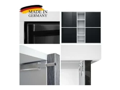 Vladon Highboard Cuba V3, blanco mate/gris de alto brillo con LED - Aparador moderno con 12 compartimentos (130,5 x 105,5 x 35,5 cm)